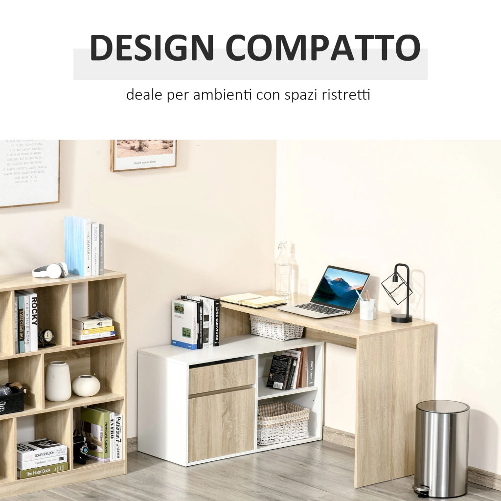 EasyComfort Scrivania Angolare, Scrivania ad Angolo per Computer da Camera o Ufficio, Scrivania Salvaspazio in Legno, Rovere e Bianco