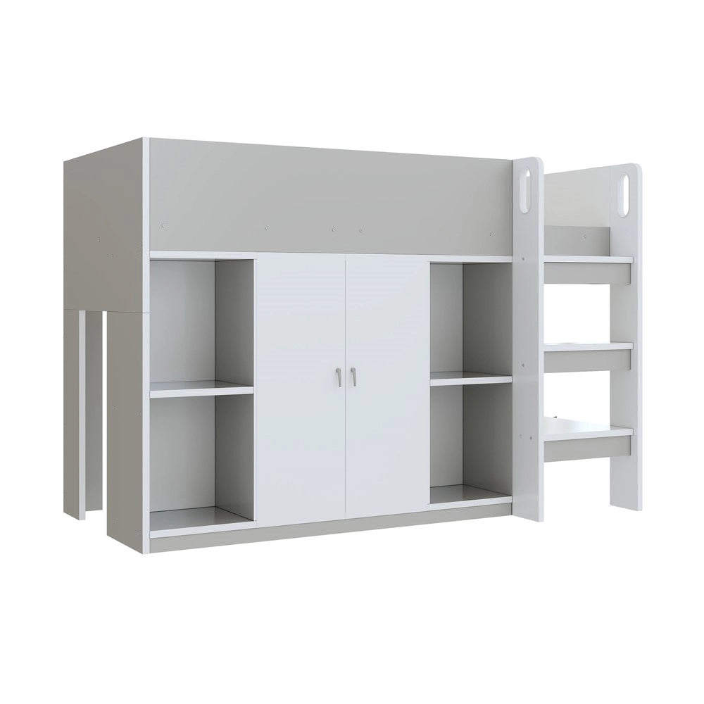 Letto a Soppalco Multifunzione con Armadio e Scaffali ¨C MINIMAL ¨C Grigio 90x200