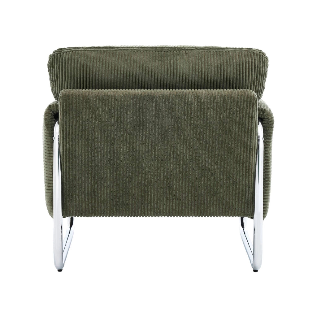 Poltrona vintage in velluto a coste con struttura cromata, verde kaki