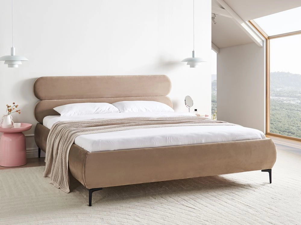 Letto con rete in velluto tortora 180 x 200 cm testata gambe in metallo nero camera da letto classica minimalista
