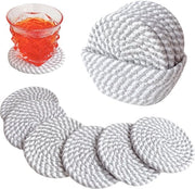 Onderzetters in vetro con contenitore, calzamaglie in cotone a mano per bicchieri per tavoli da pranzo, bar, cucina, ufficio, caffè, accessori di design minimalista e idee regalo