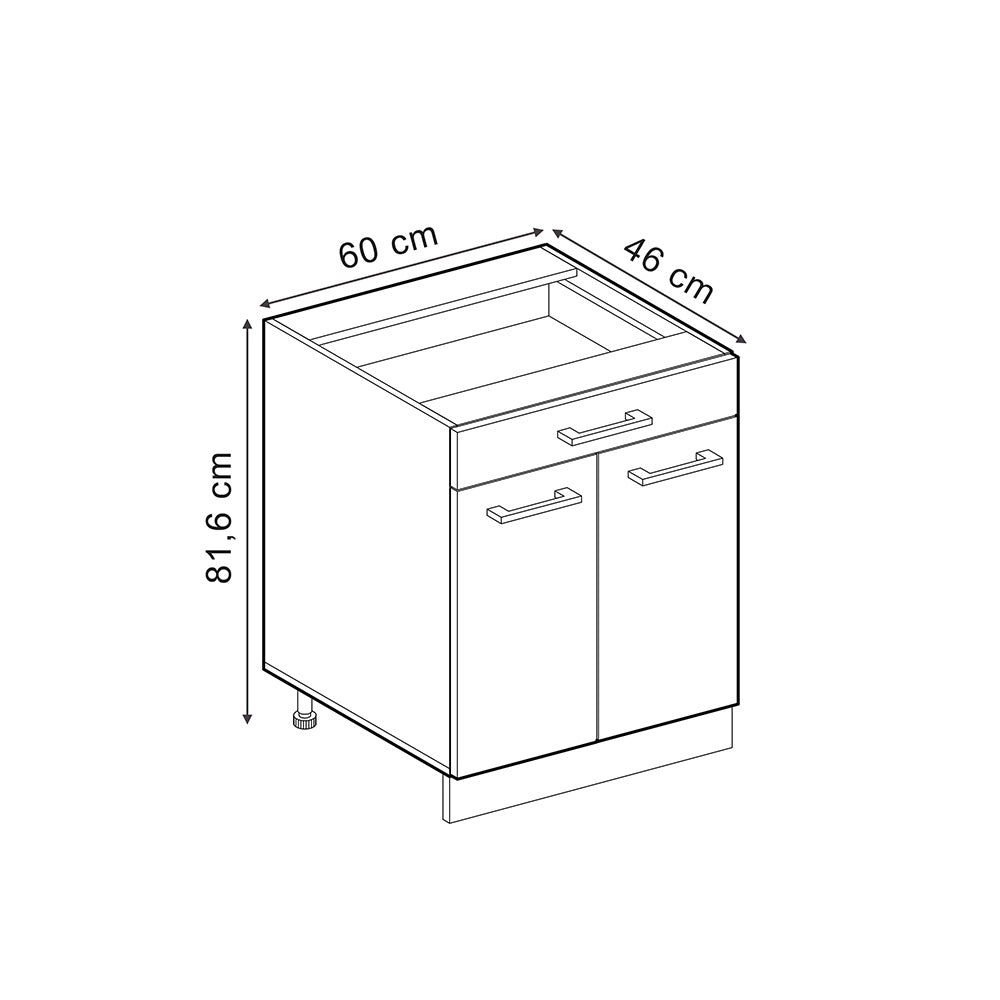 Vicco Base universale Nero lucido 60 cm con cassetti, senza piano di lavoro