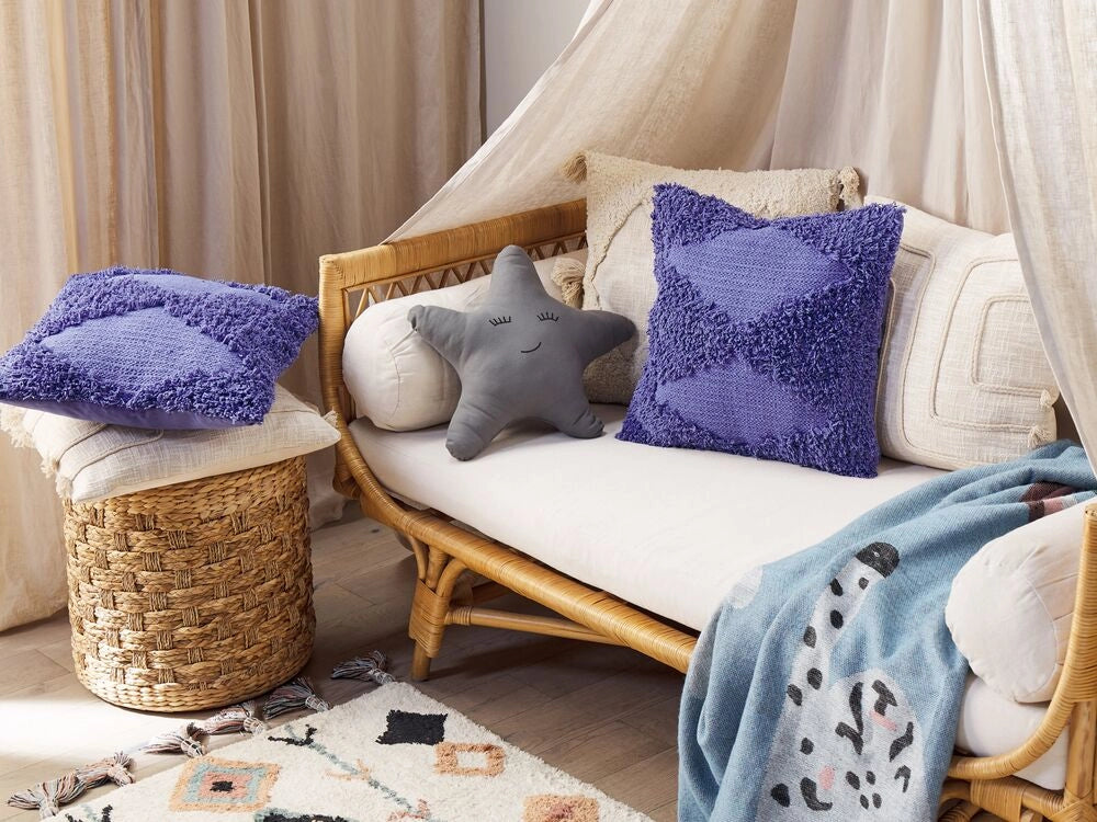 Set di 2 cuscini decorativi viola cotone 45 x 45 cm solido motivo geometrico trapuntato Boho cuscino