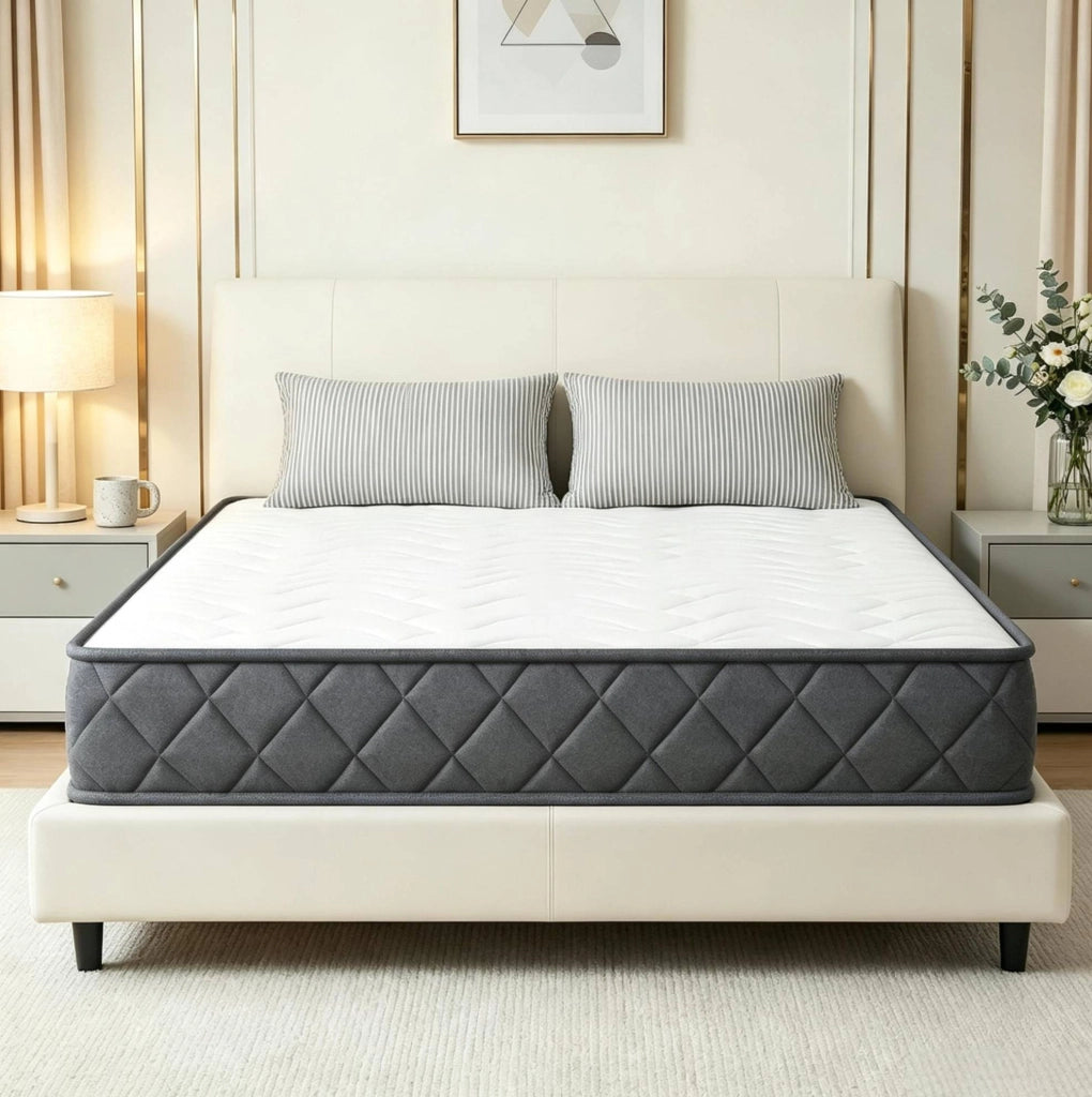 Materasso 160x200 cm in memory foam e schiuma ondulata, bianco e grigio