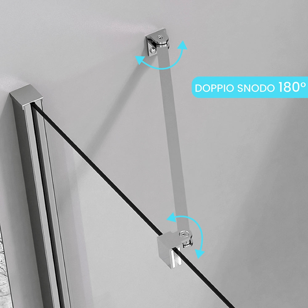 Braccio di supporto a snodo per parete doccia walk-in da 70-110cm in acciaio cromato