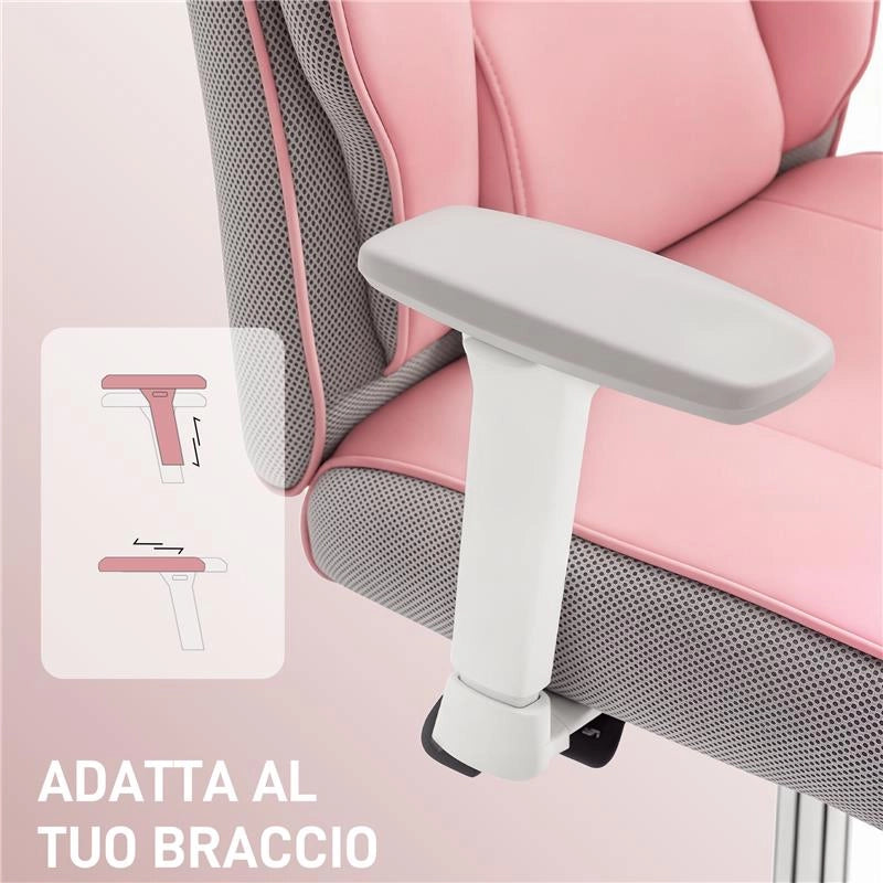 SEDIA DA UFFICIO ERGONOMICA RINFORZATA CON BRACCIOLI REGOLABILI, POGGIAPIEDI E POGGIATESTA, ROSA