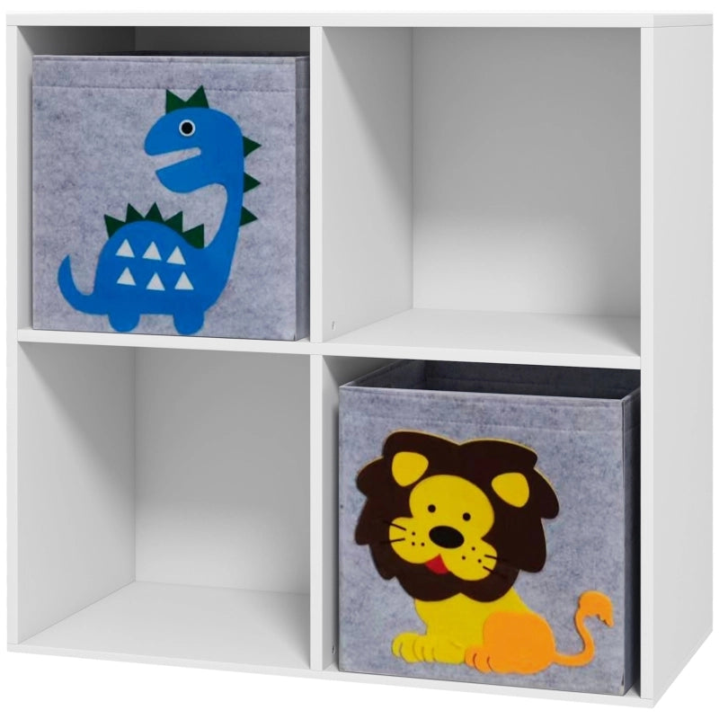 Libreria per bambini con 2 cassetti portaoggetti, scaffale salvaspazio in legno bianco, 61,8 x 29,9 x 61,8 cm