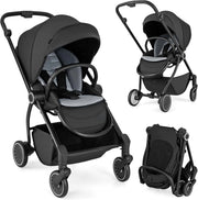 Passeggino per Bambini Reversibile, Passeggino Pieghevole per Neonati con Schienale Reclinabile, Cappotta Regolabile, Cestello Portaoggetti, per Neonati 0-36 Mesi, Portata 15 kg (Nero)