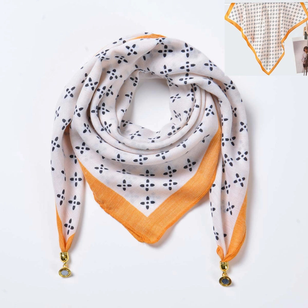 Sciarpa quadrata in cotone e lino/sciarpa di seta da donna con chiusura magnetica, versatile per la primavera e l'autunno, scaldacollo/sciarpa triangolare/sciarpa autunnale.