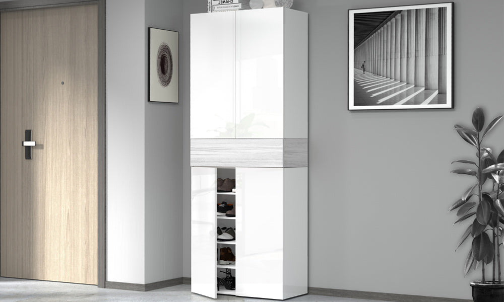 Armadio Scarpiera SAVONA 4 Ante e Ribalta - Bianco Lucido/Bianco Larice