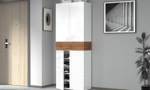 Armadio Scarpiera SAVONA 4 Ante e Ribalta - Bianco Lucido/Rovere Wotan, Moderna e Capiente