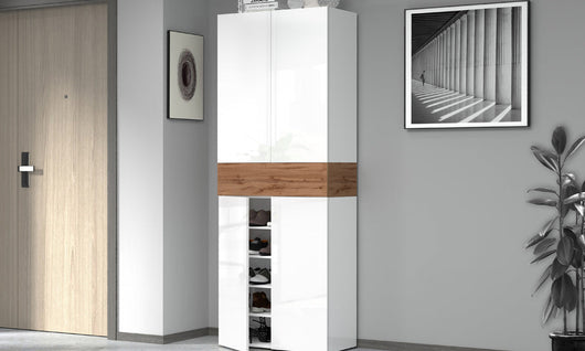 Armadio Scarpiera SAVONA 4 Ante e Ribalta - Bianco Lucido/Rovere Wotan, Moderna e Capiente