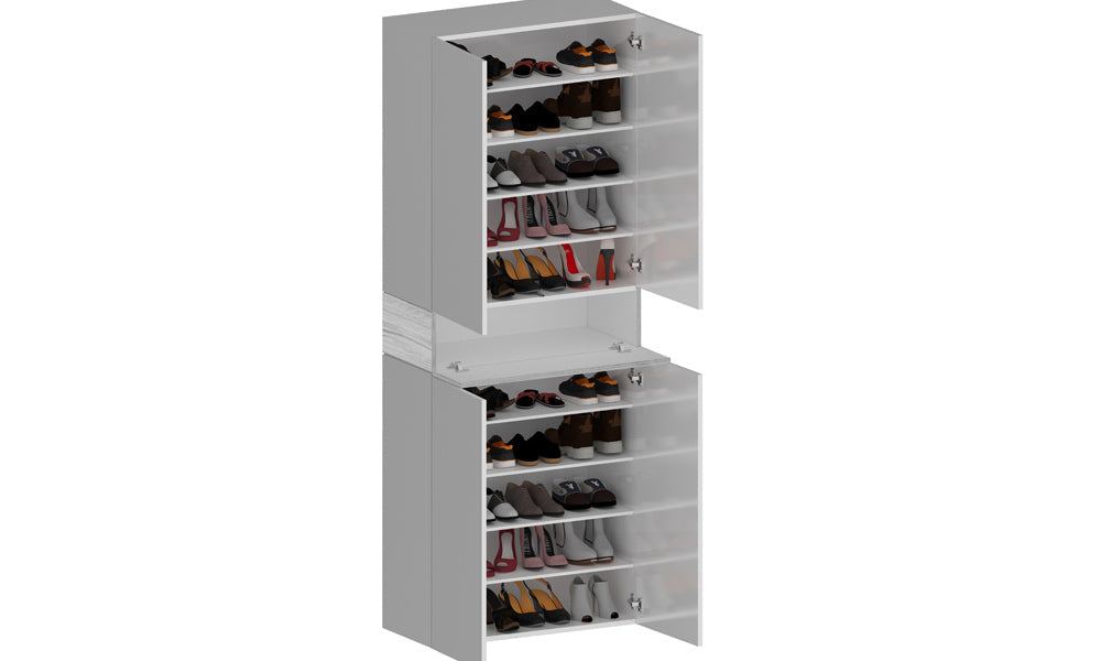 Armadio Scarpiera SAVONA 4 Ante e Ribalta - Bianco Lucido/Bianco Larice