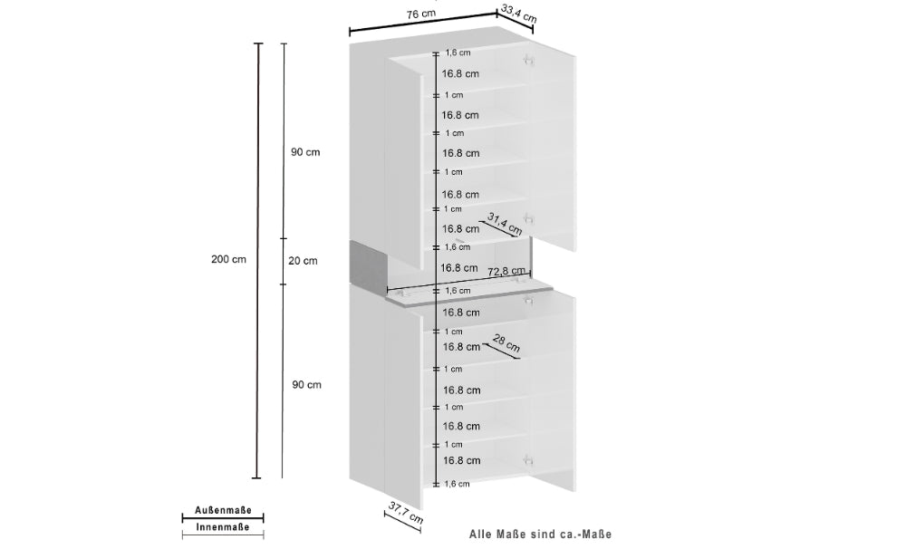 Armadio Scarpiera SAVONA 4 Ante e Ribalta - Bianco Lucido/Bianco Larice