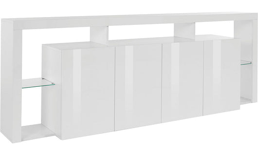 Credenza ESSENTIAL 4 Ante 220 cm - Mobile Moderno con Ripiani in Vetro e Spazi Capienti
