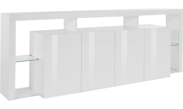 Credenza ESSENTIAL 4 Ante 220 cm - Mobile Moderno con Ripiani in Vetro e Spazi Capienti