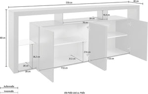 Credenza ESSENTIAL 4 Ante 220 cm - Mobile Moderno con Ripiani in Vetro e Spazi Capienti