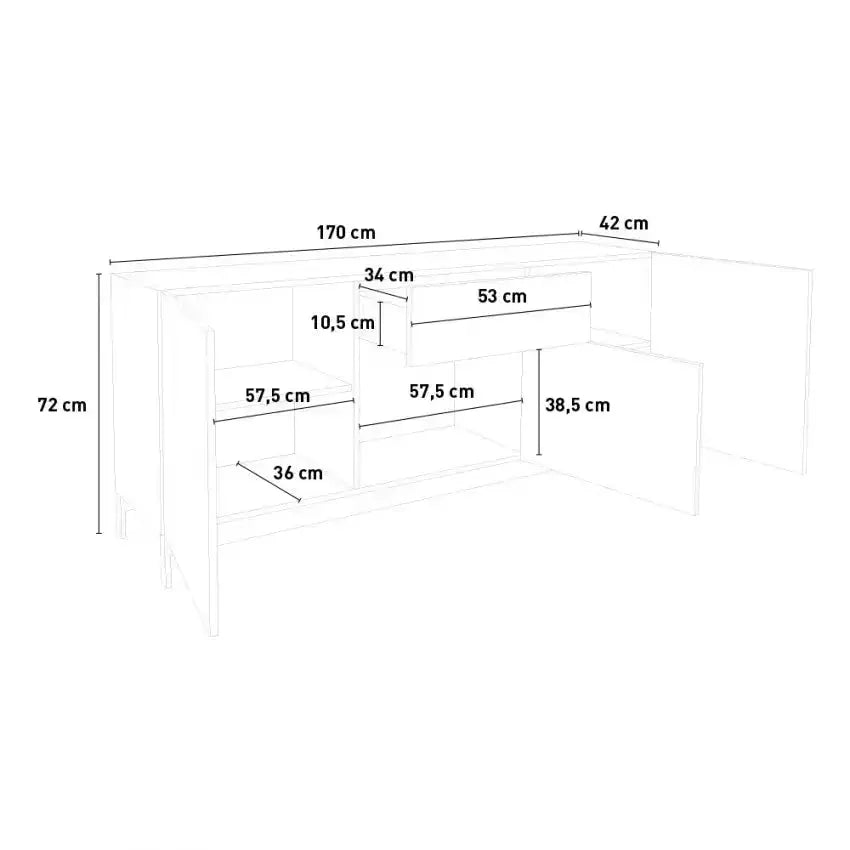 Credenza Metis 3 Ante + 1 Cassetto 170 x 42 x 72 cm - Antracite Lucido