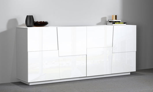 Credenza PONGO 4 Ante 200 cm - Mobile Moderno con Ripiani Spaziosi e Design Geometrico
