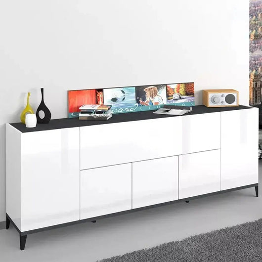 Credenza Sunrise 4 Ante + 1 Vano a Ribalta 200 Bianco Lucido