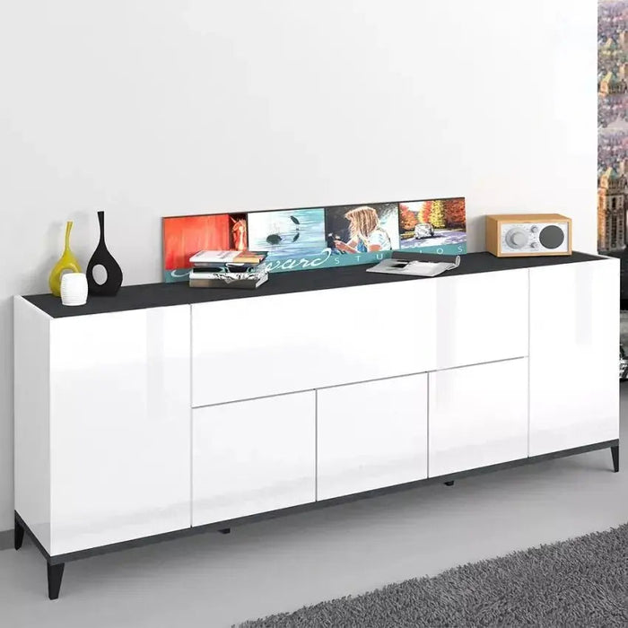 Credenza Sunrise 4 Ante + 1 Vano a Ribalta 200 Bianco Lucido