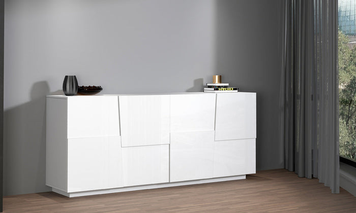 Credenza PONGO 4 Ante 200 cm - Mobile Moderno con Ripiani Spaziosi e Design Geometrico