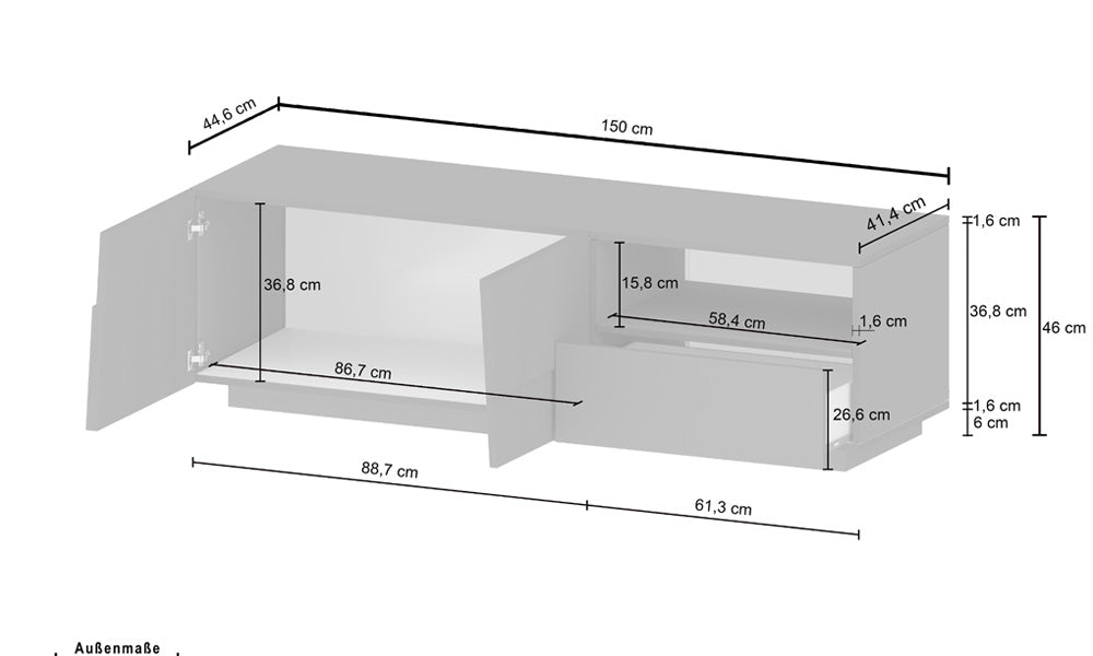 Credenza PONGO 4 Ante 200 cm - Mobile Moderno con Ripiani Spaziosi e Design Geometrico
