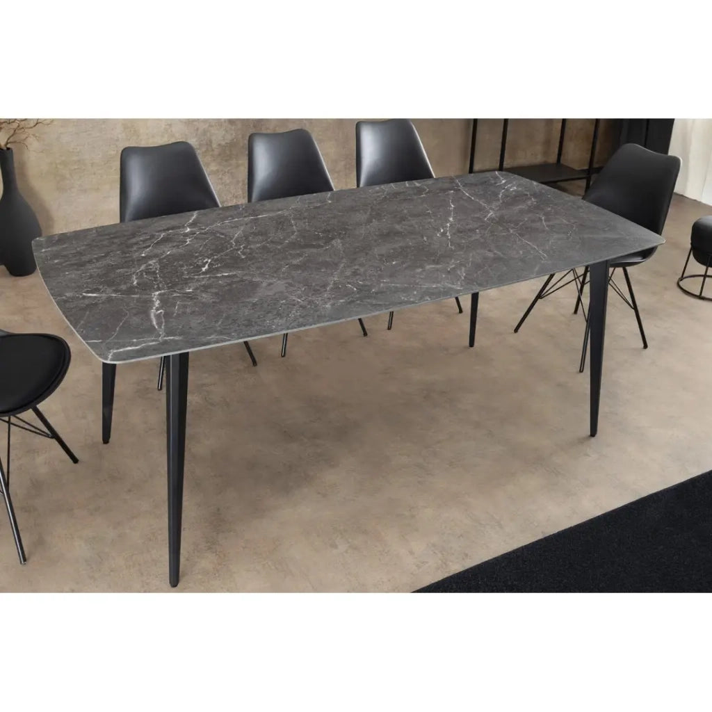 Tavolo HEXA – Rettangolare 180 cm – Piano in ceramica effetto marmo antracite – Gambe in metallo – Stile moderno