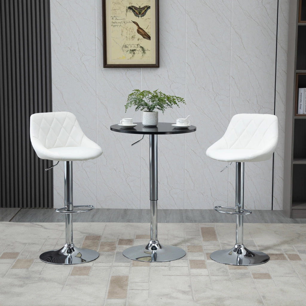 Easycomfort Set 2 Sgabelli da Bar, Altezza Regolabile con Base in Metallo e Seduta in Pelle PU, Sgabelli Moderni con Schienale e Poggiapiedi, 46x48x83-104cm, Bianco