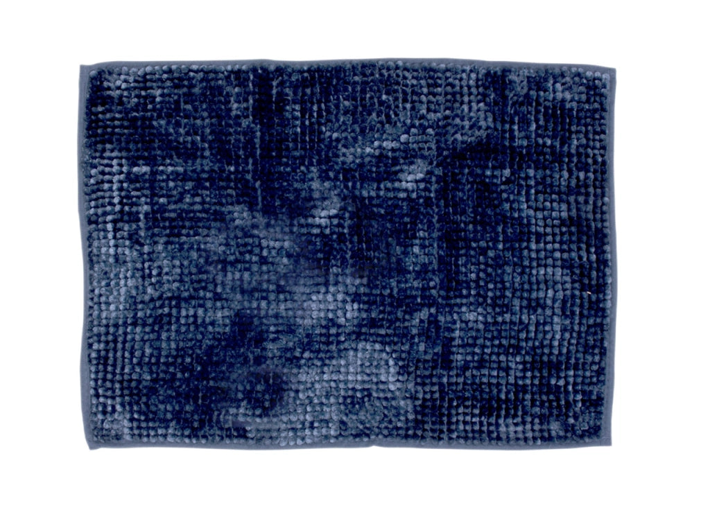Tappeto Shaggy Bagno E Cucina Retro Antiscivolo Microfibra Mod. Perla Blu Navy - 50x80 - Blu
