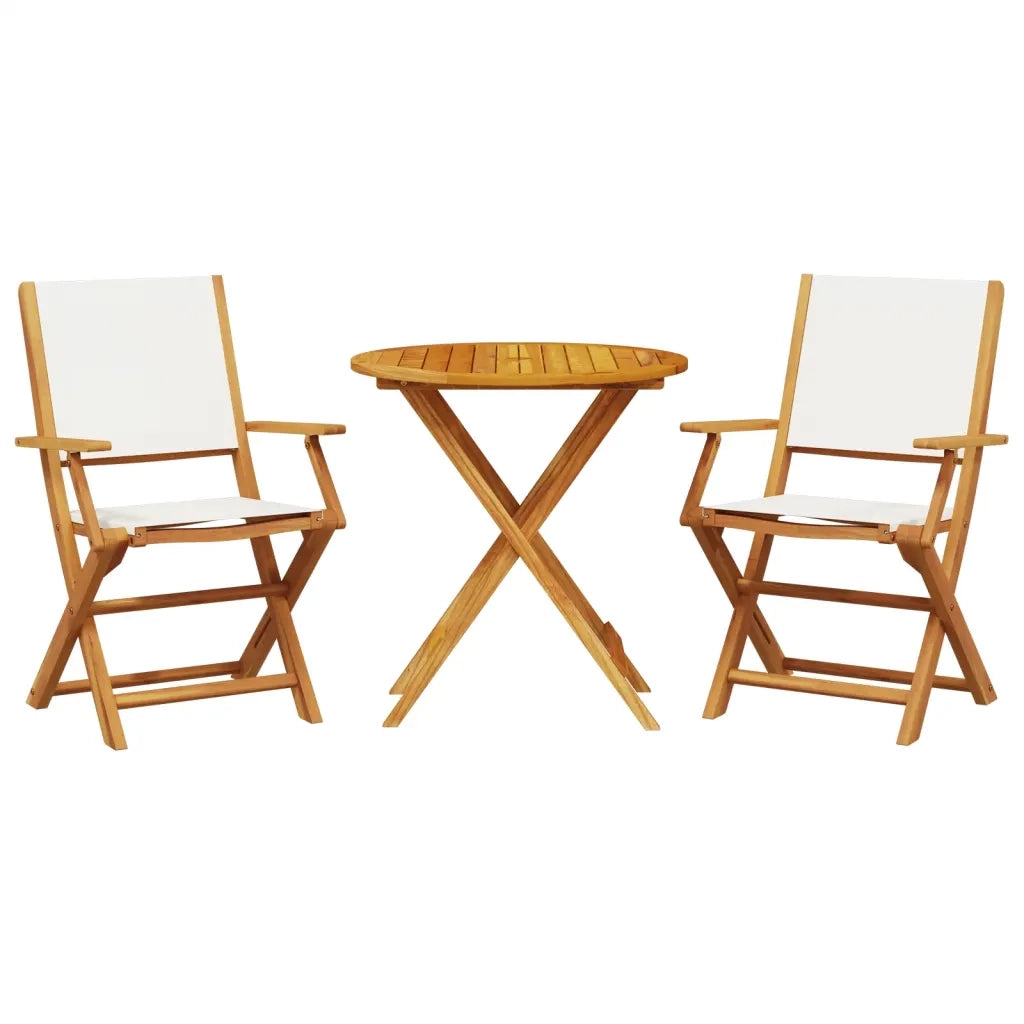 Set da Bistrot 3pz | Set Salotto da Giardino Bianco Crema in Tessuto e Legno Massello