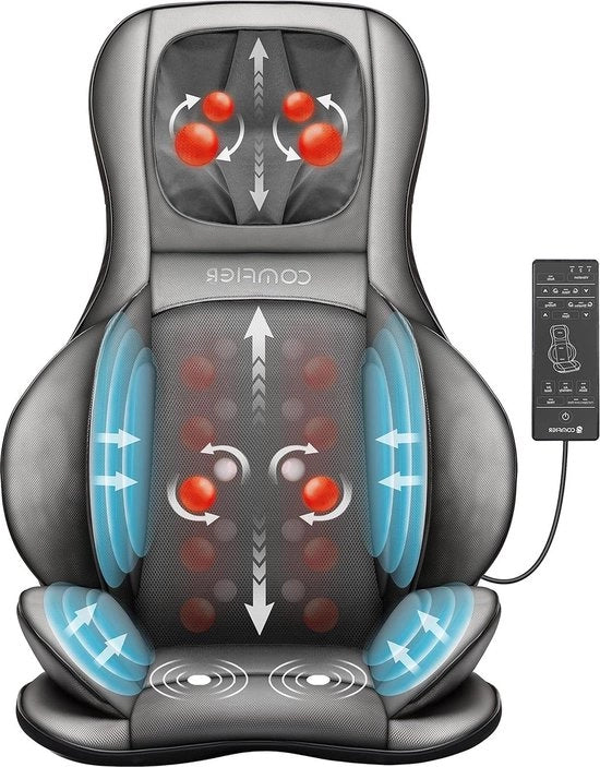 Cuscino per seggiolino con massaggio shiatsu, rotazione dei ginocchi, vibrazione e compressione d'aria - massaggio del collo, spalle, schiena, glutei, cosce - funzione di riscaldamento del materassino di massaggio