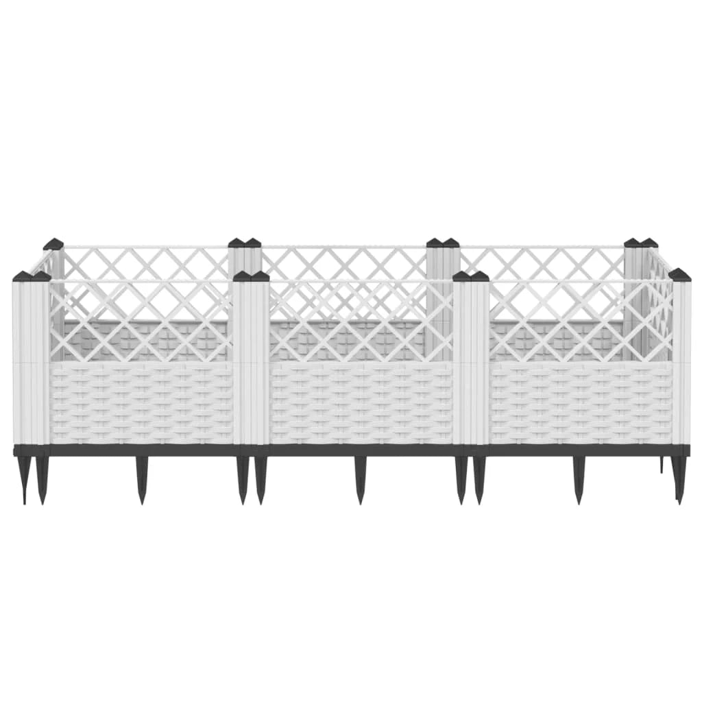 Fioriera rialzata per piante fiori patio giardino con picchetti 123,5 x 43,5 x 43,5 cm PP bianco 02_0038181