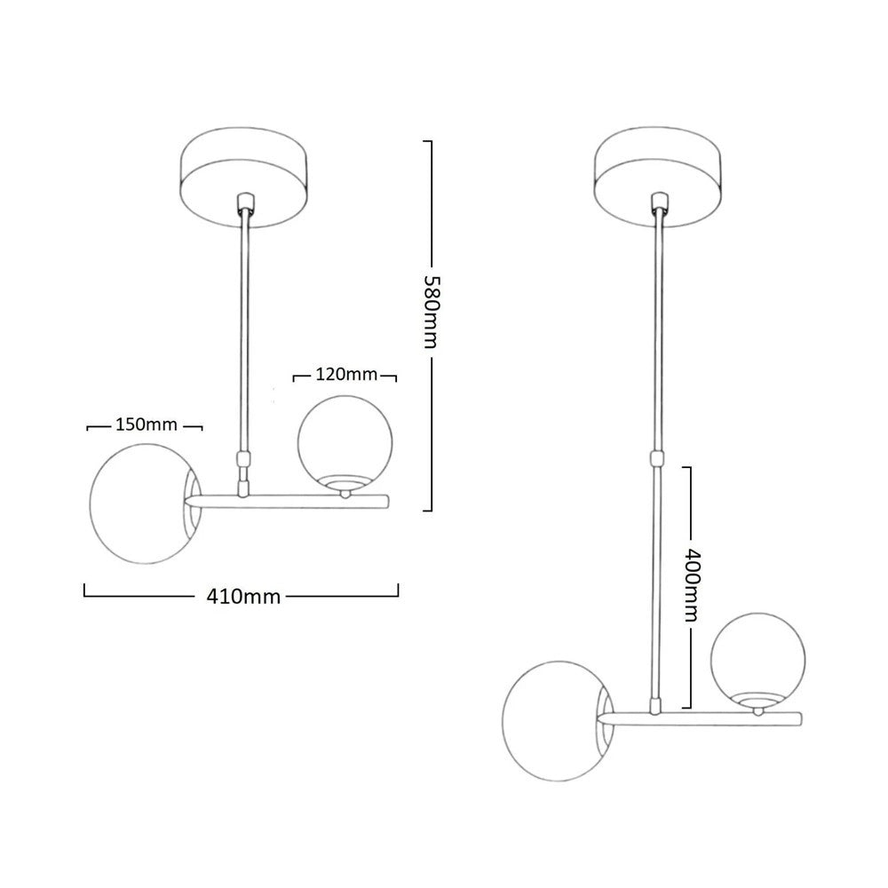 Trade Shop - Lampadario A Sospensione Argento Con 2 Sfere In Vetro Bianco Attacco G9 E27 33498 -