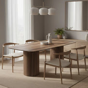 Tavolo rettangolare fisso piano noce e basi in legno cannettati Oslo 200x100x76H