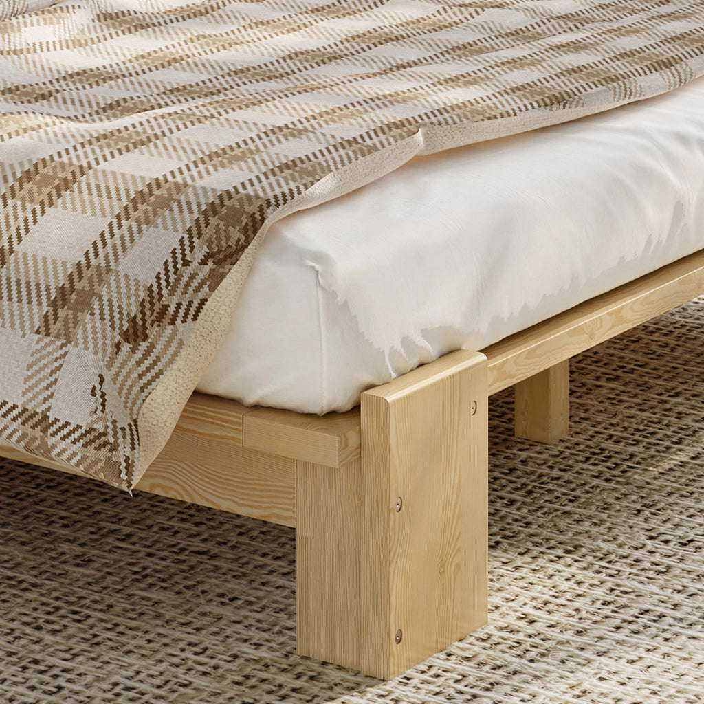 Letto Singolo 140x200 cm - Testiera Imbottita e Doghe Stabili - Legno - Naturale