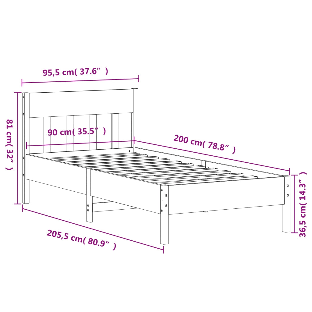 Letto senza Materasso Marrone Cera 90x200 cm Legno di Pino 842661