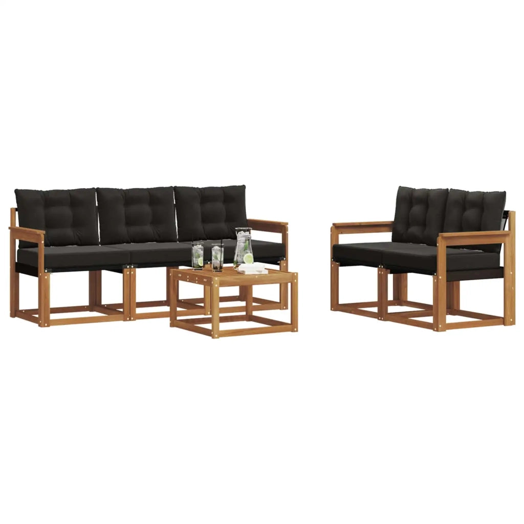 Set di divani da esterno con cuscino 6 pcs Naturale e Nero