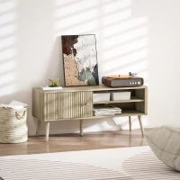 Mobile porta TV con anta scanalata, ripiano regolabile e foro per cavi, 115x35x49 cm, Rovere