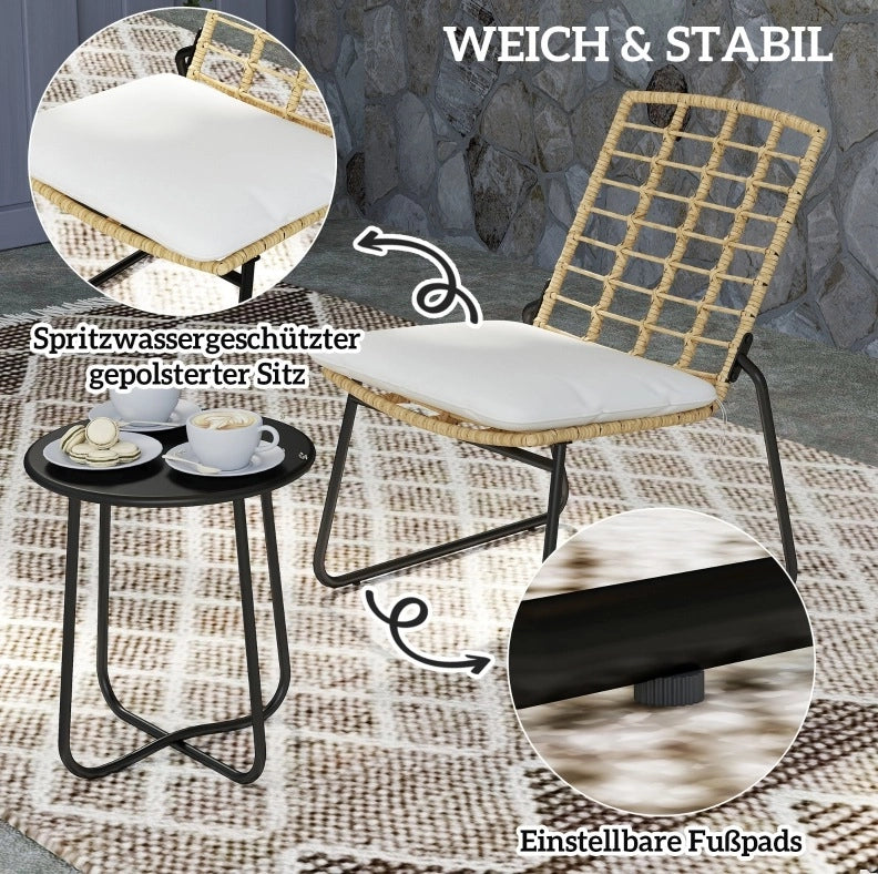 Set da balcone in rattan 3 pezzi beige per 2 persone