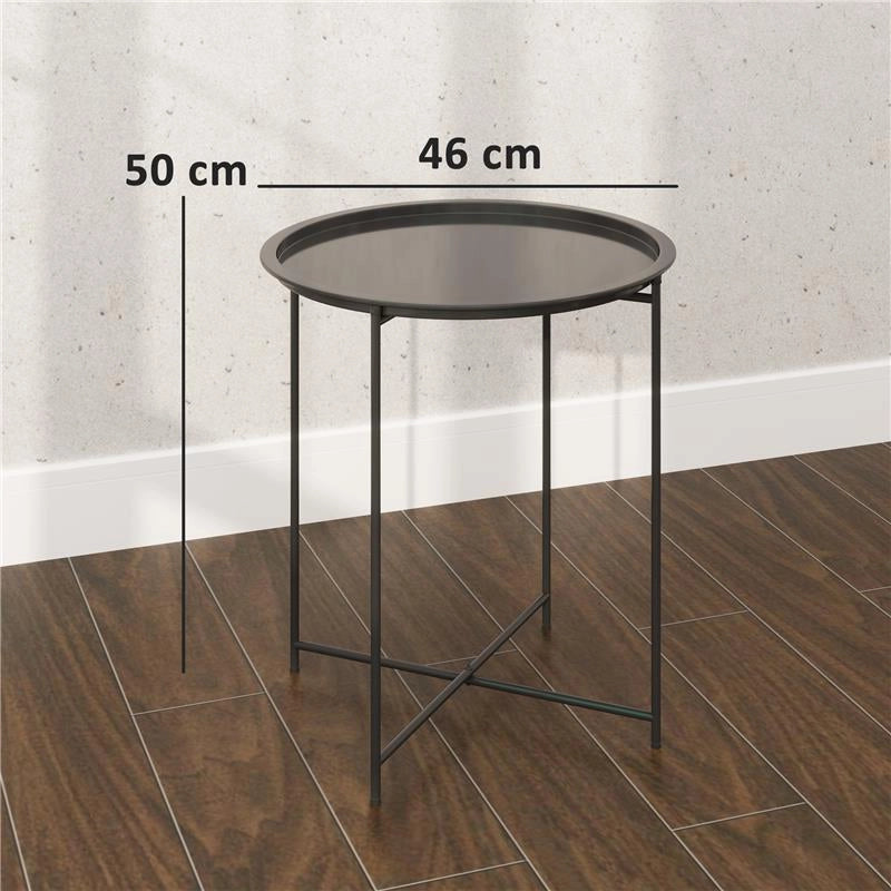 TAVOLINO DA GIARDINO CON VASSOIO RIMOVIBILE E GAMBE PIEGHEVOLI IN ACCIAIO, Ï46X50 CM, NERO