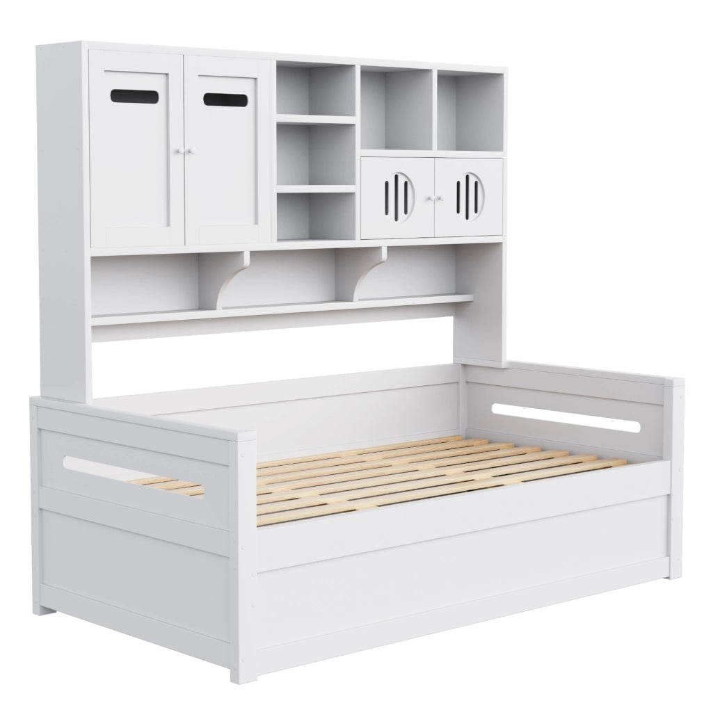 Divano letto multifunzione 90x200 cm con vano contenitore e letto idraulico; bianco