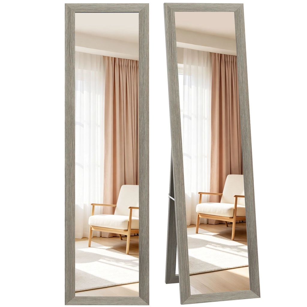 Specchio da terra e da parete rettangolare con cornice in legno grigio per camera da letto e ingresso 37 x 155 cm