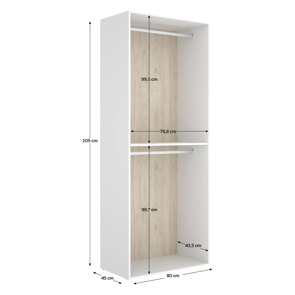 Armadio Camera da Letto Ashebrook, Guardaroba Grande un Ripiano, 45x205h cm Bianco