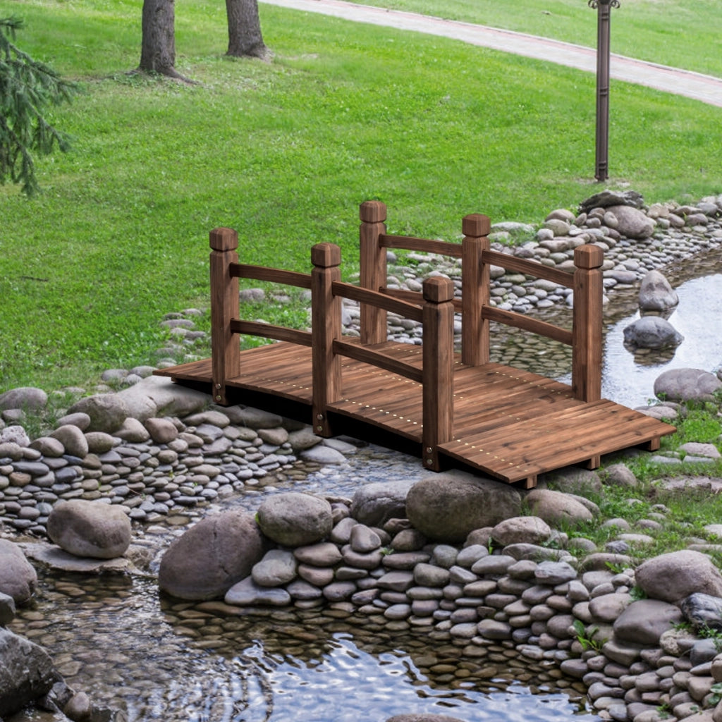 Ponte in legno per giardino con ringhiera, Ponte decorativo 150x67x55cm carico massimo 180kg-Decorazioni da giardino