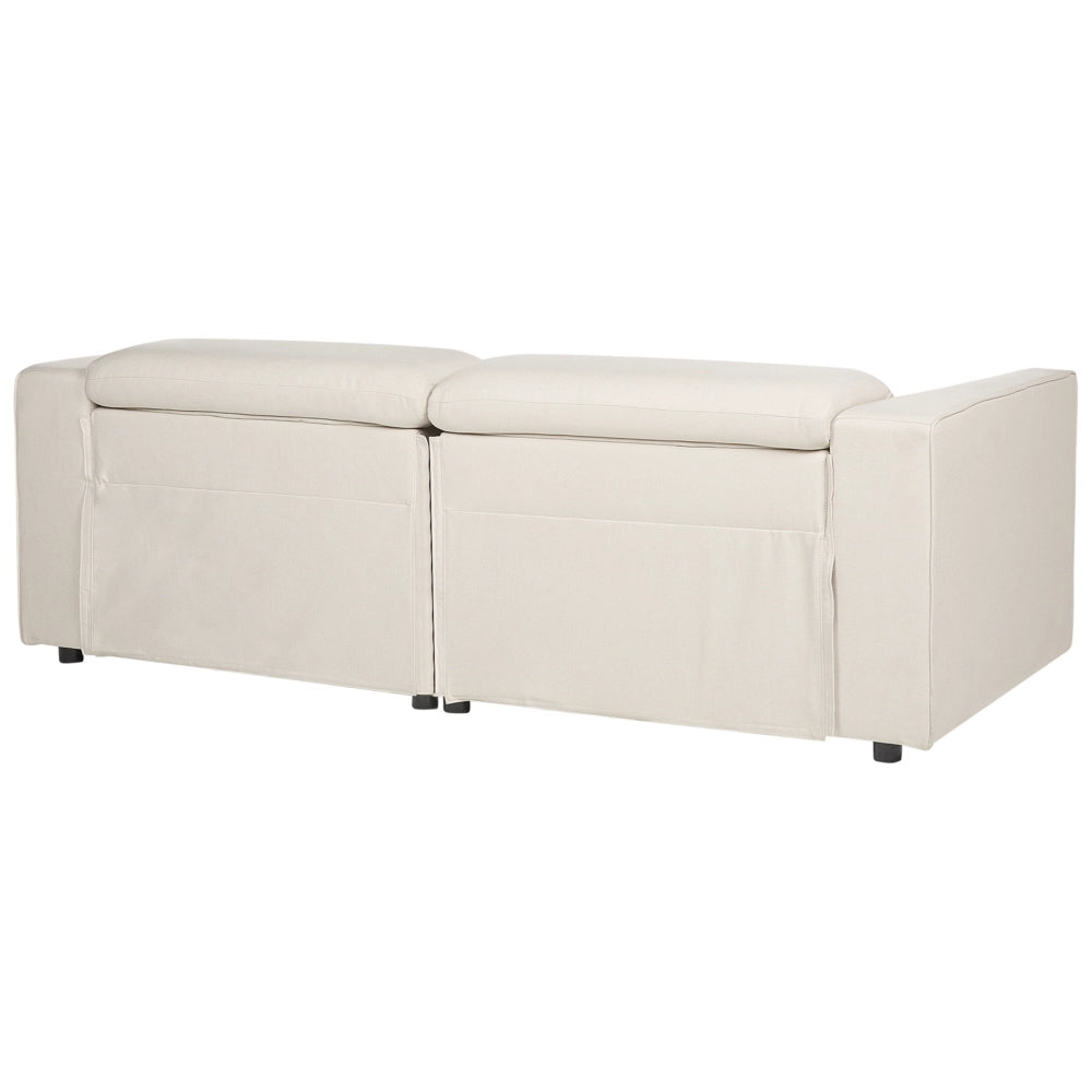 Divano elettrico reclinabile in tessuto beige chiaro a 2 posti, poggiapiedi e poggiatesta regolabili con porta USB