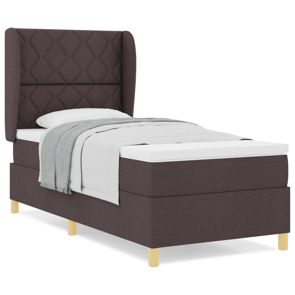 Letto con Box Spring e Materasso Marrone Scuro 100x200 cm Tessuto