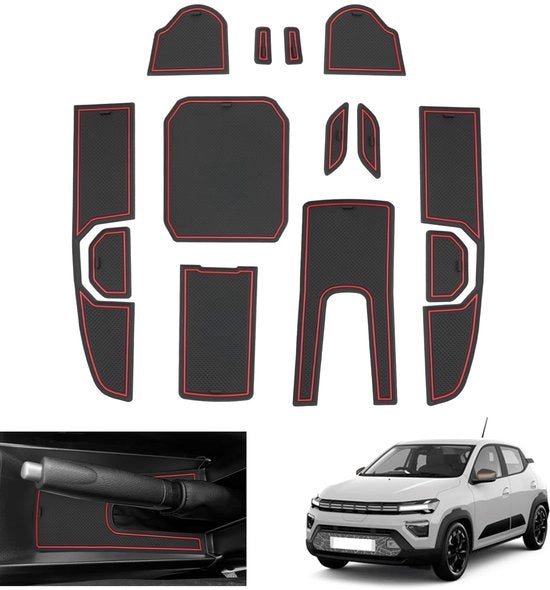 Facelift 2025 Accessori per Dacia Spring Electric EV 2025 2026, Antiscivolo, Dacia Spring 2025, Supporto per Bicchiere, Dacia Spring 2025, Tappeti di Gomma per Dacia Spring, Mattonelle di Dacia Spring, Accessori per Dacia Spring (Rosso)
