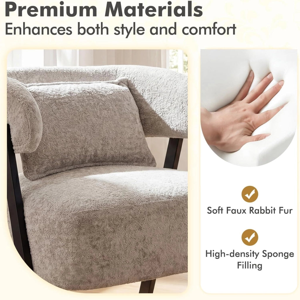 Poltrona da Salotto, Poltrona Imbottita Confortevole con Schienale Curvo e Cuscino Lombare, Piedi in Metallo Solidi, Sedia Relax per Angolo Lettura, Salotto, Camera da Letto (Grigio)