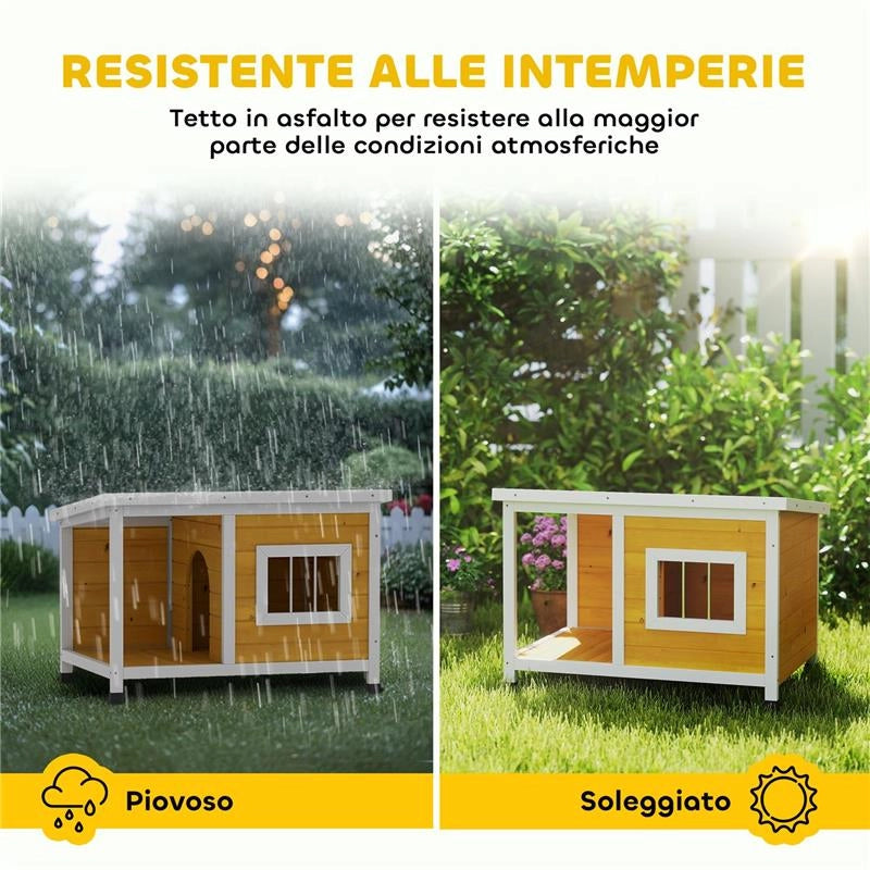 CUCCIA PER CANI DA ESTERNO IN LEGNO DI ABETE CON VERANDA COPERTA E TETTO INCLINABILE, 85.5X62X60 CM, MULTICOLORE